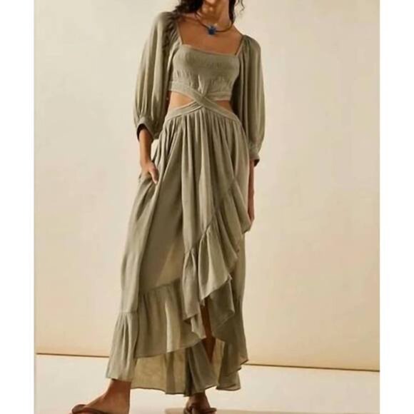 Free People Cross My Heart Maxi in Sage Green - Picture 1 of 8